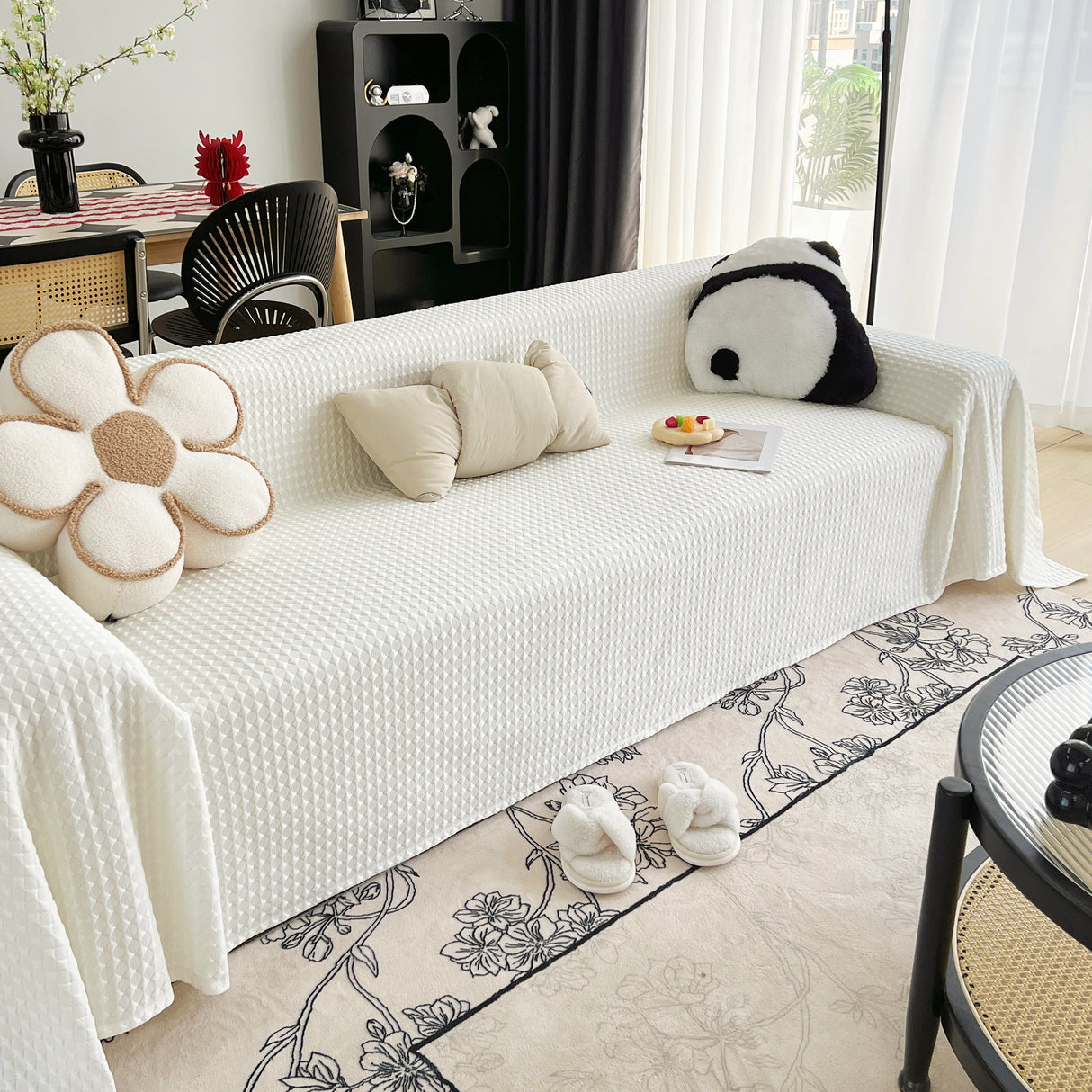 Cooling Textured Sofa Cover Washable Soft Couch Throw Blanket for Summer & Pets