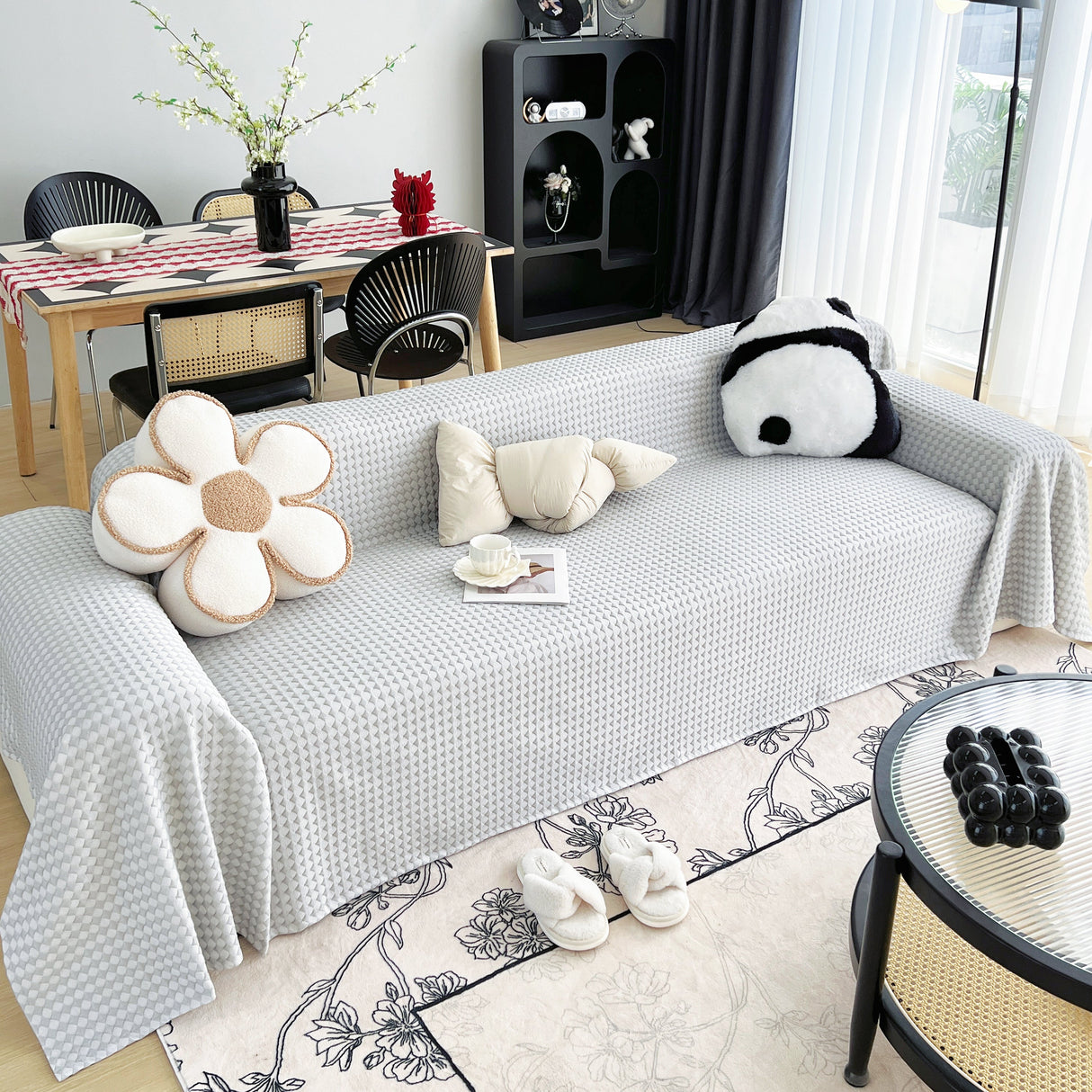 Cooling Textured Sofa Cover Washable Soft Couch Throw Blanket for Summer & Pets