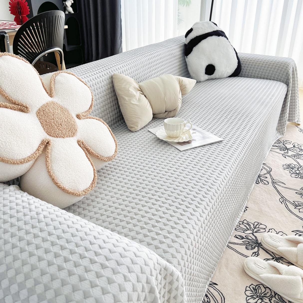 Cooling Textured Sofa Cover Washable Soft Couch Throw Blanket for Summer & Pets