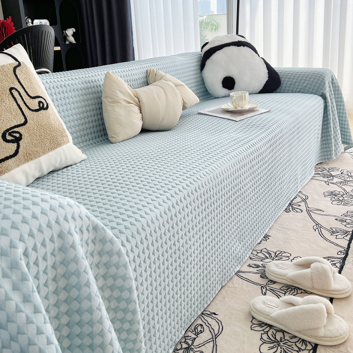 Cooling Textured Sofa Cover Washable Soft Couch Throw Blanket for Summer & Pets