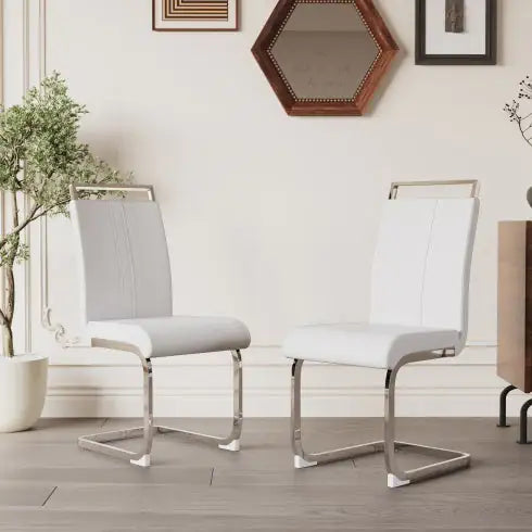 Modern Dining Chairs,PU Faux Leather High Back Upholstered Side Chair With C-shaped Tube Plating Metal Legs For Dining Room Kitchen Vanity Patio Club Guest Office Chair Set Of 2