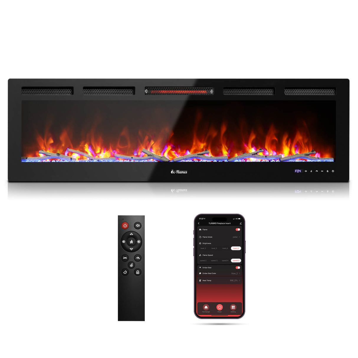 In Flames INF60W-3D WiFi Smart Wall Mounted Electric Fireplace - Tempered Glass