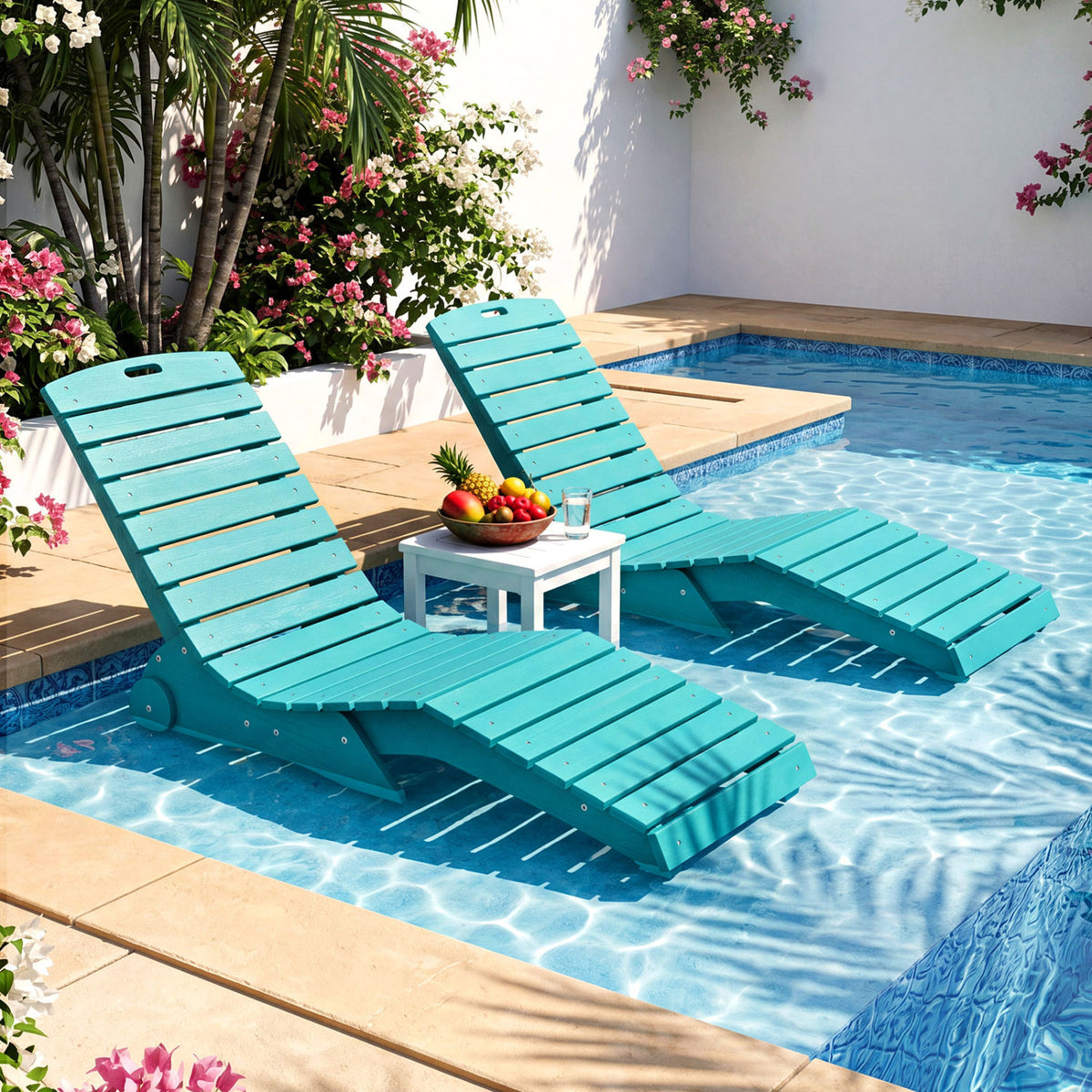 In-Pool Lounge Chair with Weighted Anti-Floating Design 450 LBS for Baja Shelf-Turquoise