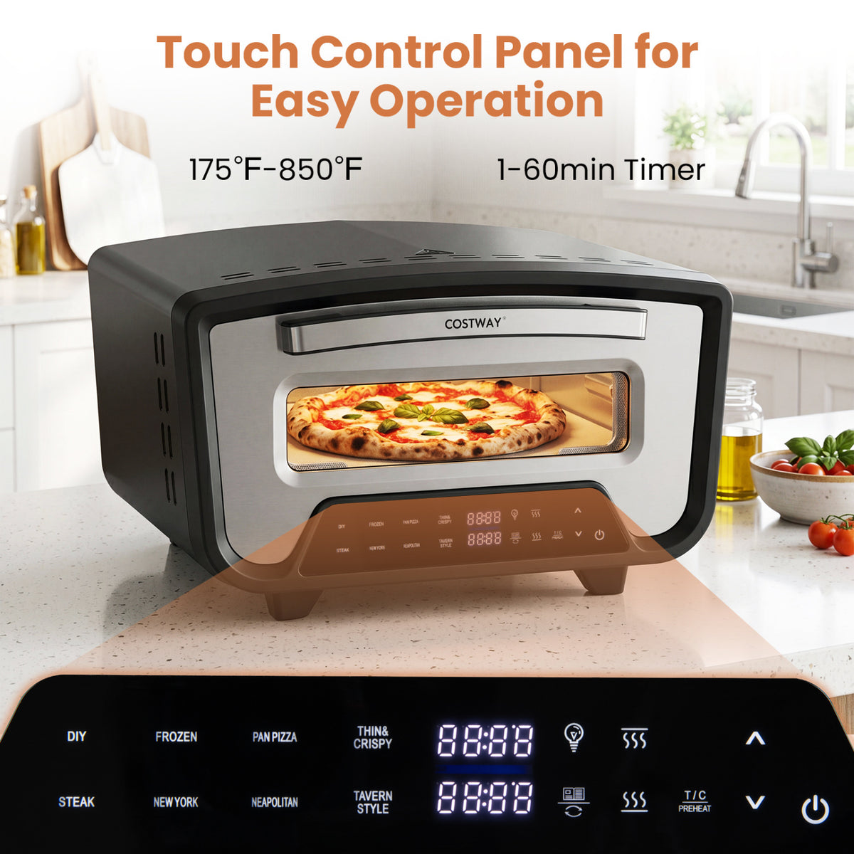 Indoor Electric Pizza Oven for 12" Pizzas with 8 Presets-Black
