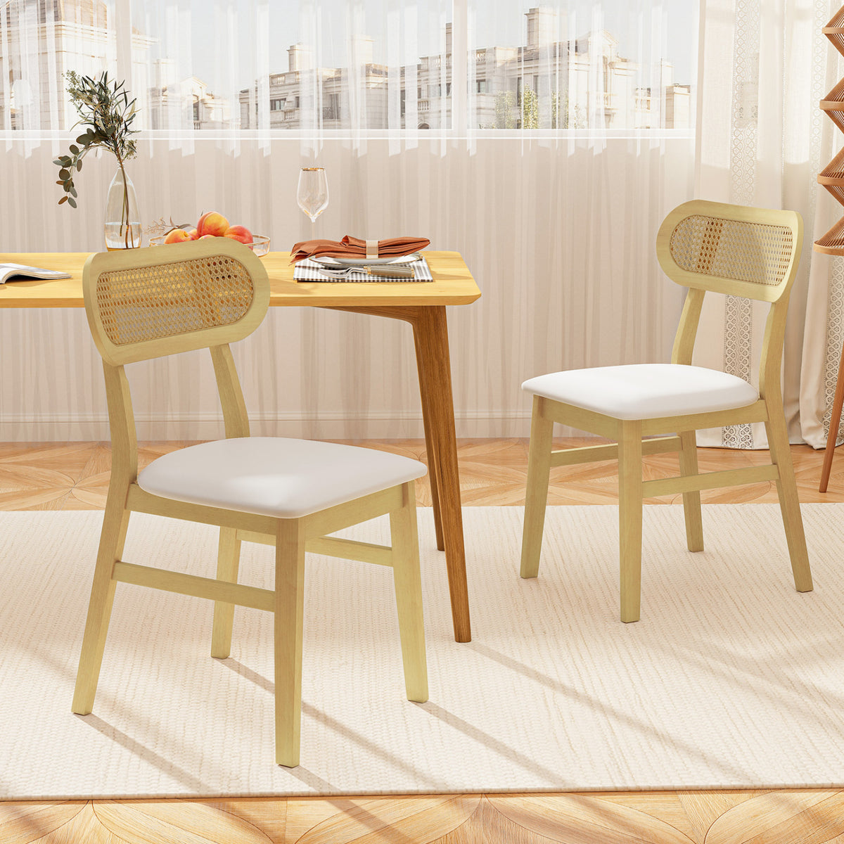 Indoor Mid Century Wood Dining Chairs Set of 2 for Dining Room-White