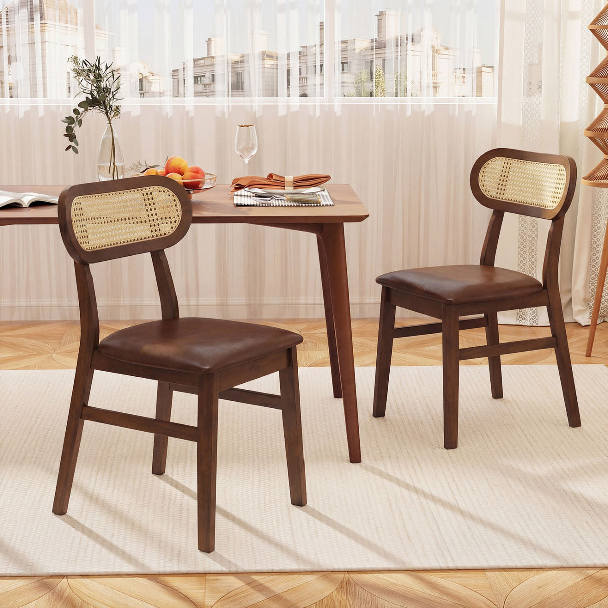 Indoor Mid Century Wood Dining Chairs Set of 2 for Dining Room-Coffee