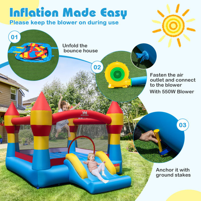 Indoor Outdoor Blow-up Bouncy Castle with 550W Blower for Yard