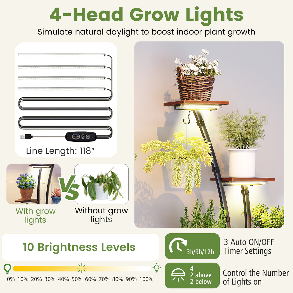 Indoor Plant Stand with Grow Lights Tall 8-Tier Corner Metal Plant Shelf-Set of 2
