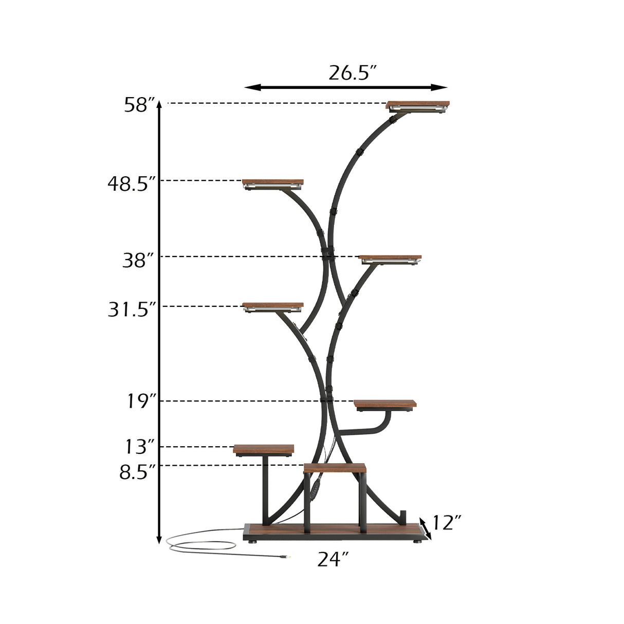 Indoor Plant Stand with Grow Lights 58" Tall 8-Tier Corner Metal Plant Shelf-Set of 2