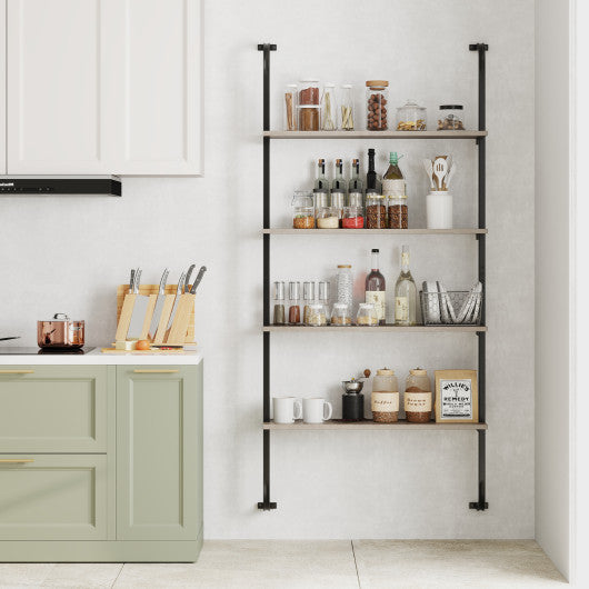 4-Tier Industrial Pipe Shelving with Metal Frame for Living Room Kitchen-Oak