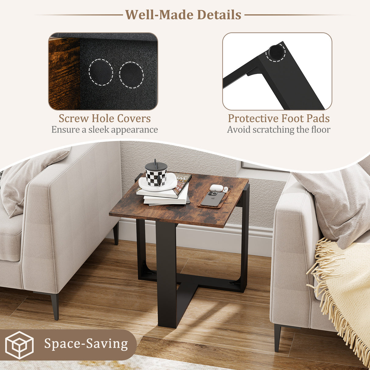 Industrial Sofa End Table with Metal Frame-1
