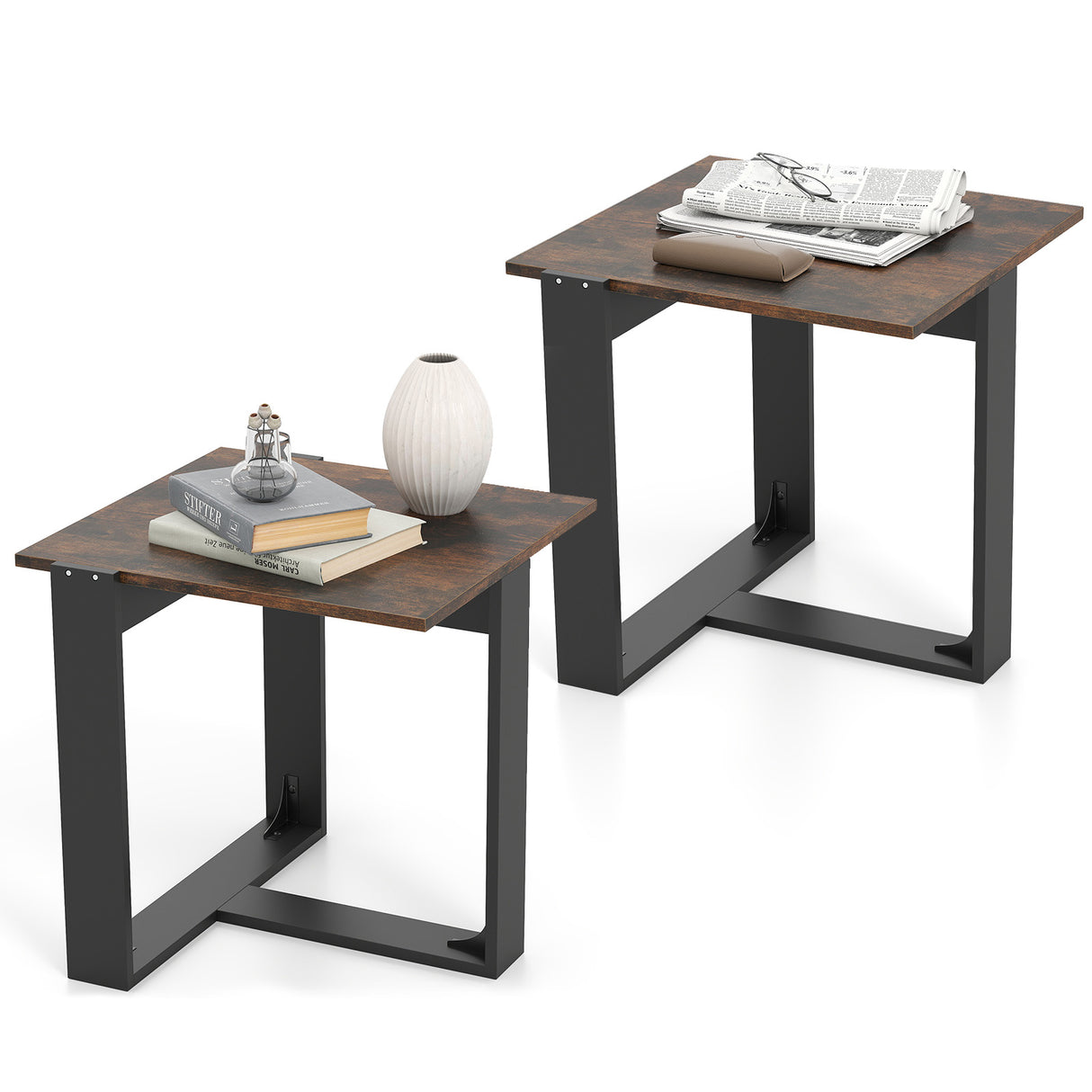 Industrial Sofa End Table with Metal Frame-2