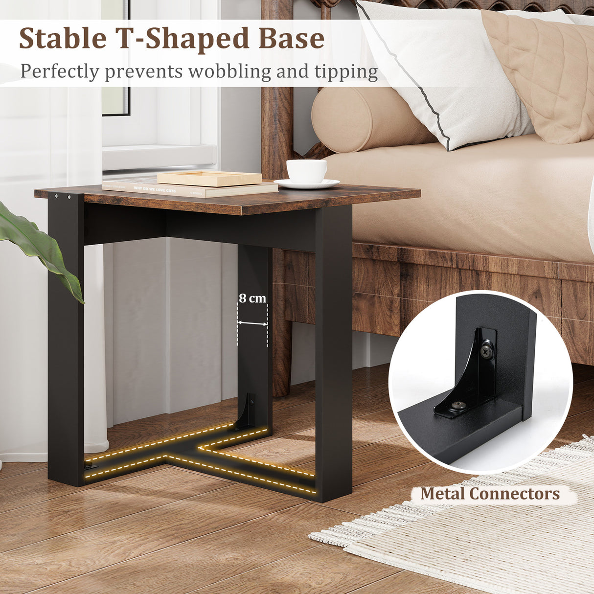 Industrial Sofa End Table with Metal Frame-2