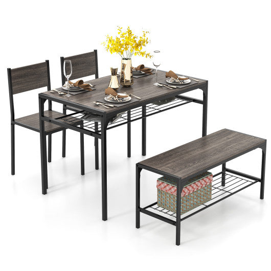 Industrial Style Rectangular Kitchen Table with Bench and Chairs-Gray