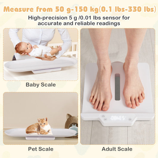 Infant Scale with Detachable Tray for Body Weight and Height Measurement-White