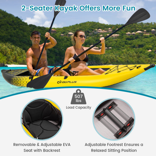 Inflatable 2-person Kayak Set with Aluminium Oars and Repair Kit-Green