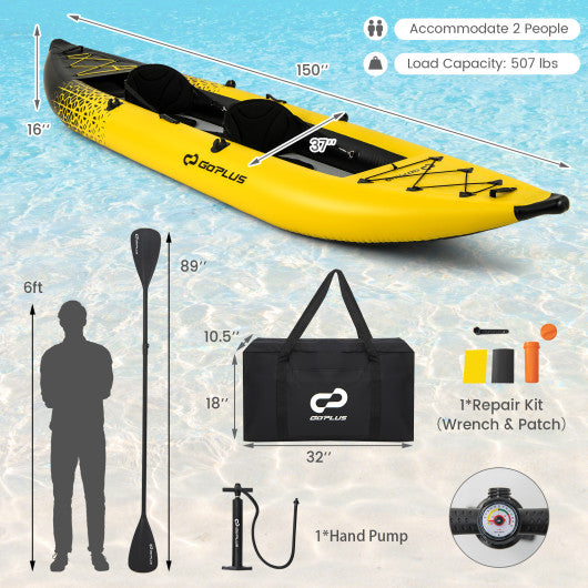 Inflatable 2-person Kayak Set with Aluminium Oars and Repair Kit-Yellow