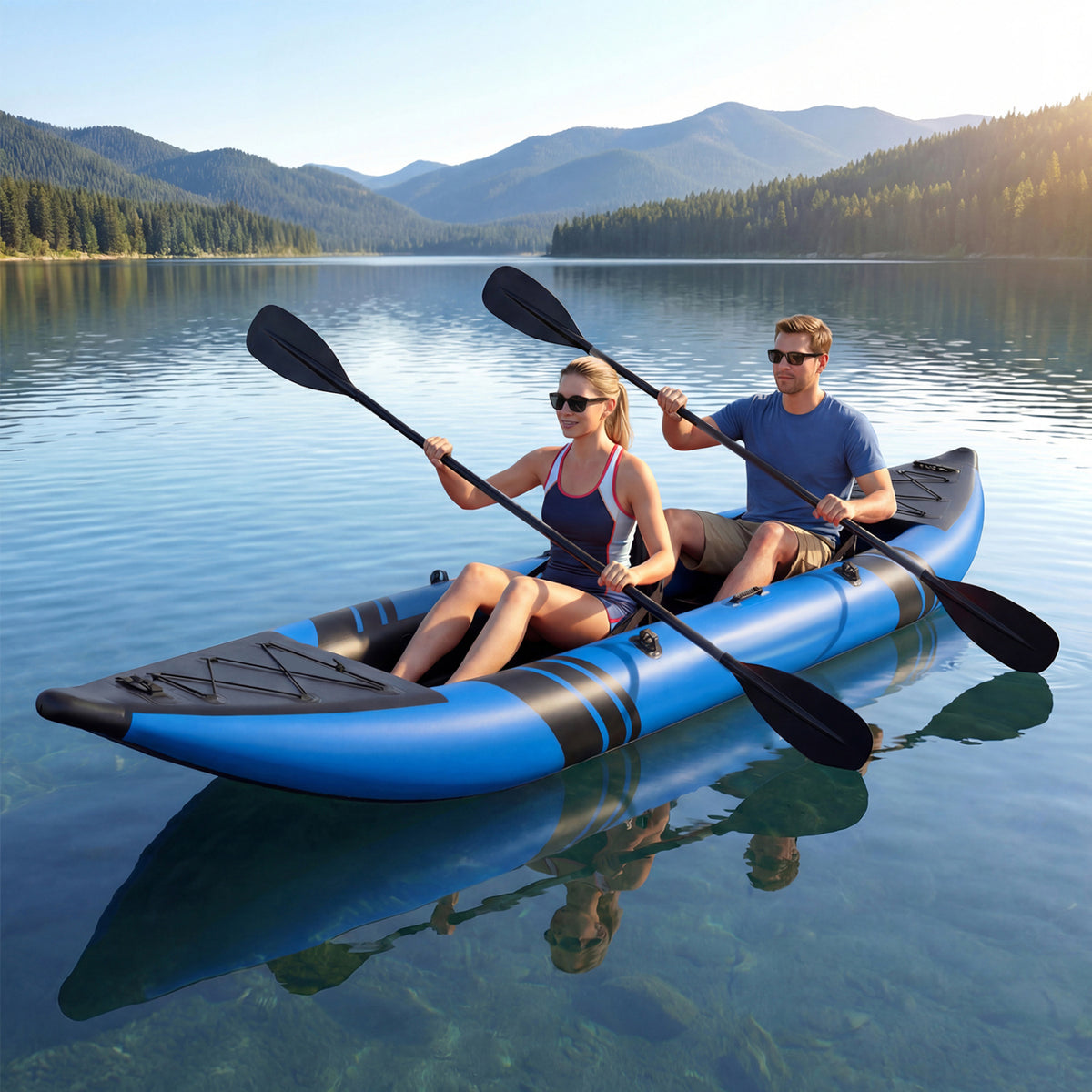 Inflatable 2-person Kayak Set with Aluminium Oars and Repair Kit-Blue