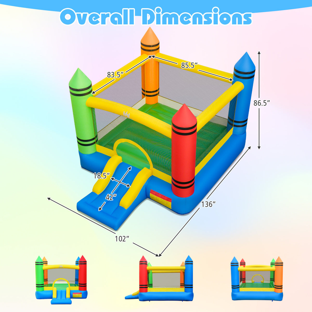 Inflatable Bounce House 2-in-1 Crayon Themed Kids Bouncer with 550W Blower