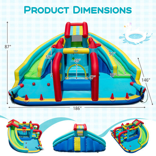 Inflatable Double Water Slide Park with 750W Blower and Obstacle Course