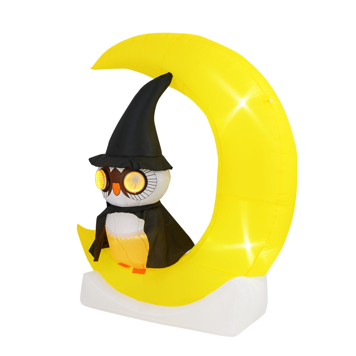 Inflatable Owl on Moon LED Lighted Halloween Decoration with Large Moon and Wizard Owl