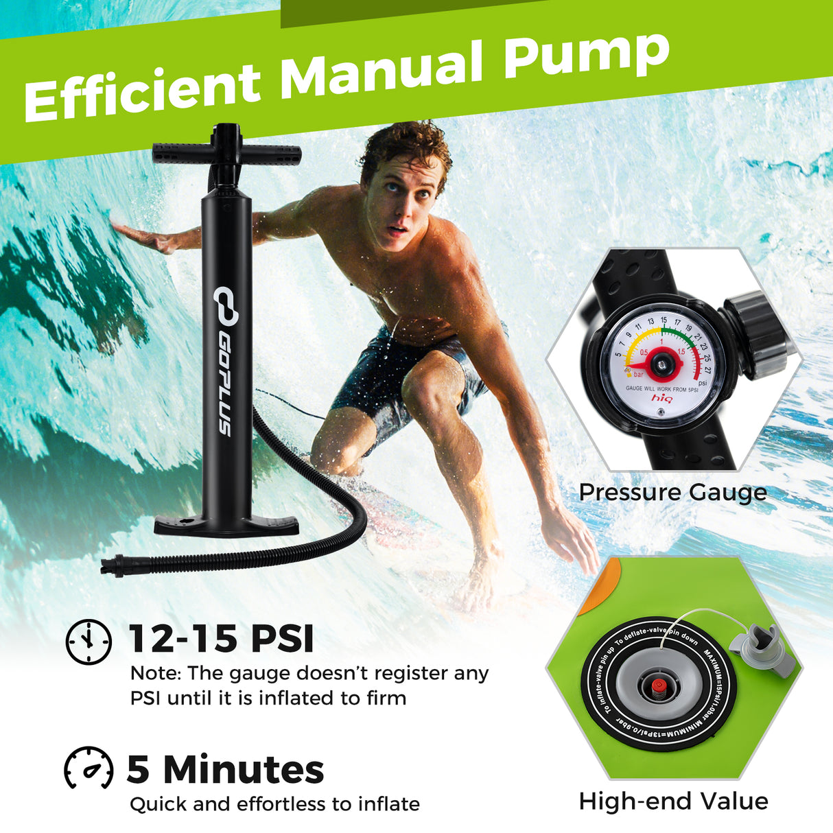 Inflatable Stand up Paddle Board iSUP Board Accessories with 3 Fins-L