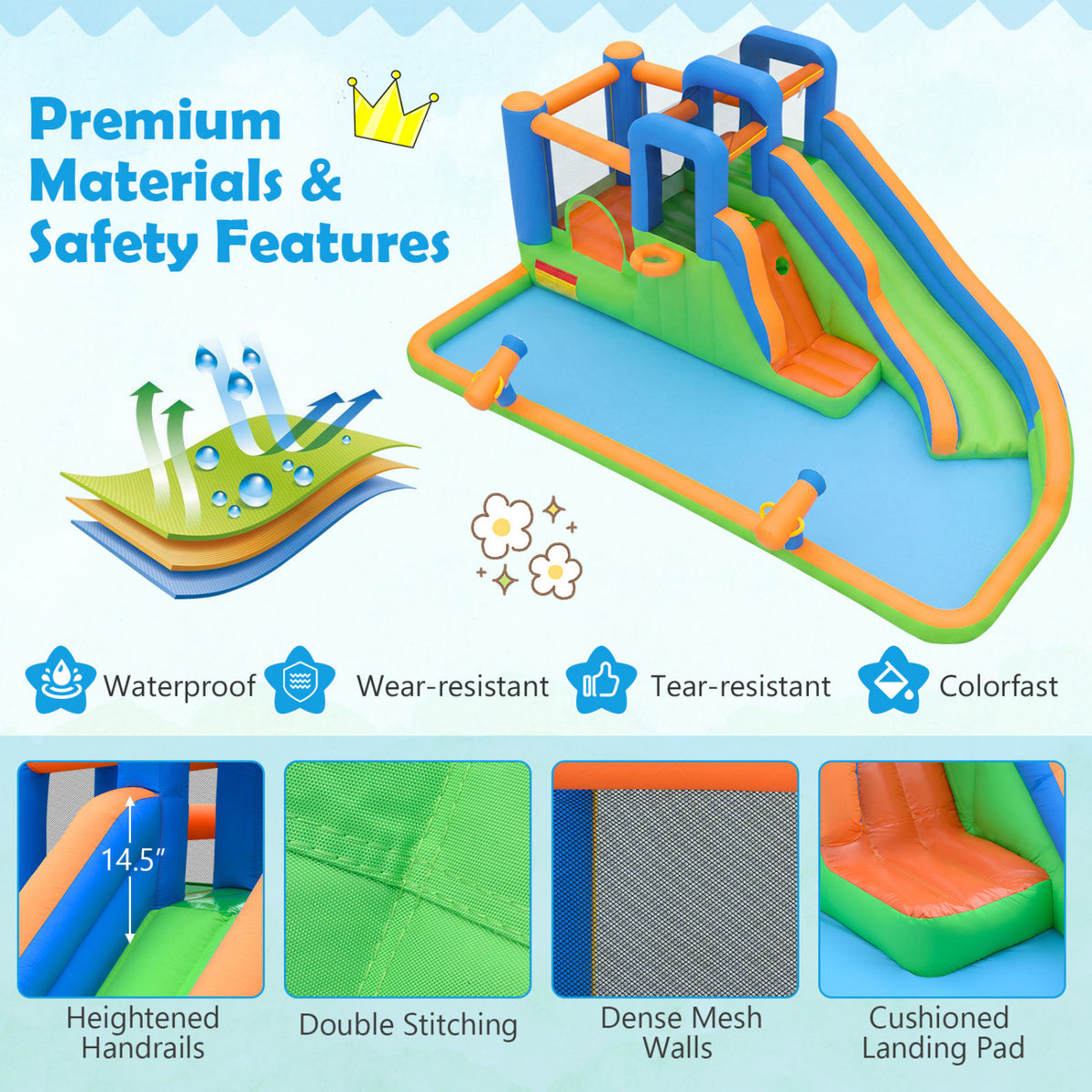 Inflatable Water Slide with Dual Climbing Walls and Blower Excluded