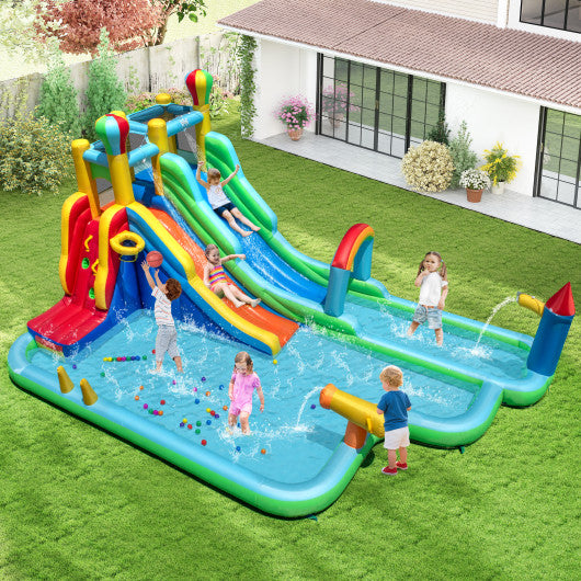 Inflatable Water Slide Park Giant Bounce House with Double Long Slides