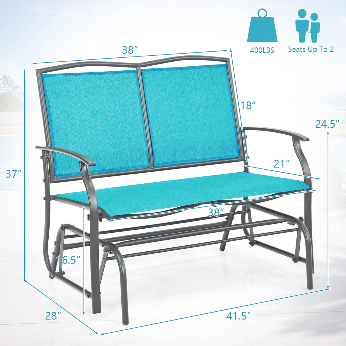 Iron Patio Rocking Chair for Outdoor Backyard-Turquoise