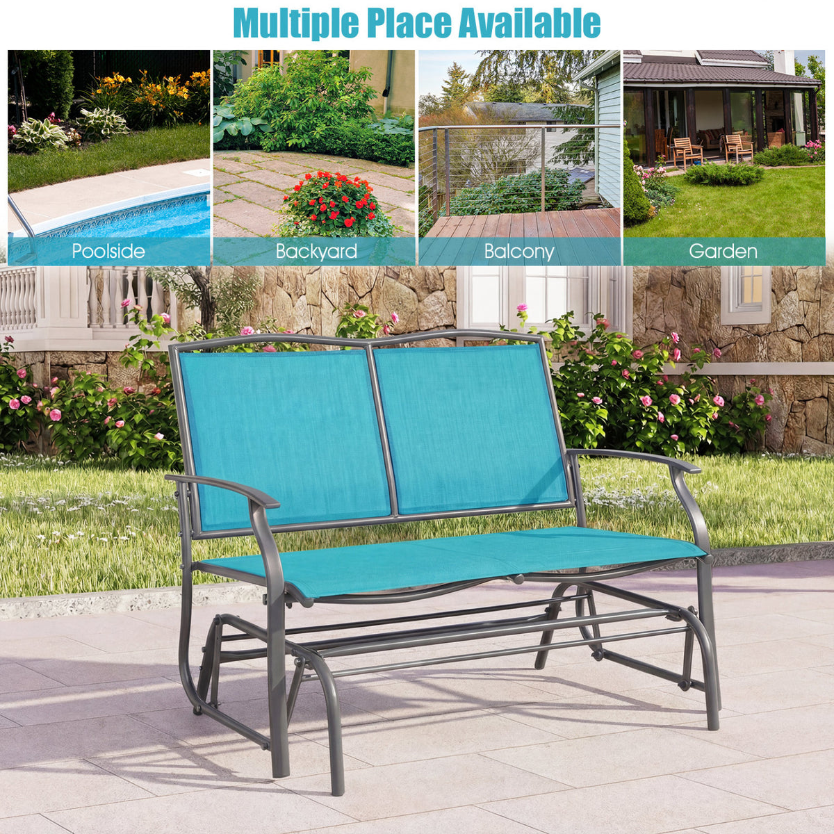 Iron Patio Rocking Chair for Outdoor Backyard-Turquoise