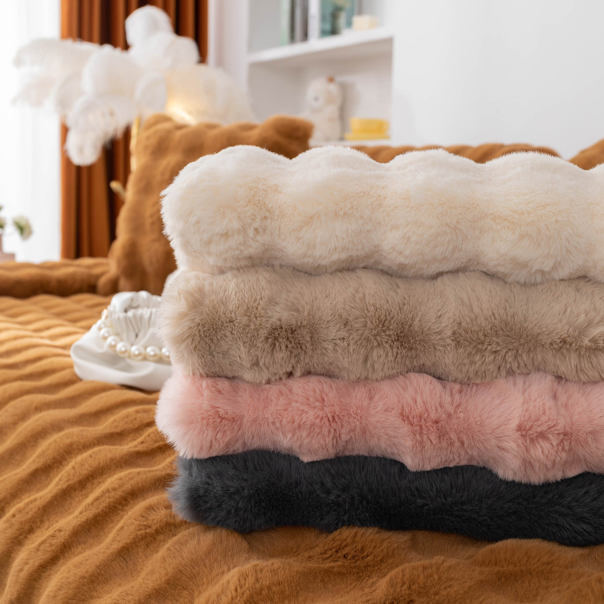 Thick Sofa Cushion Solid Color Faux Fur Fluffy Sofa Cushion Non-Slip Couch Covers