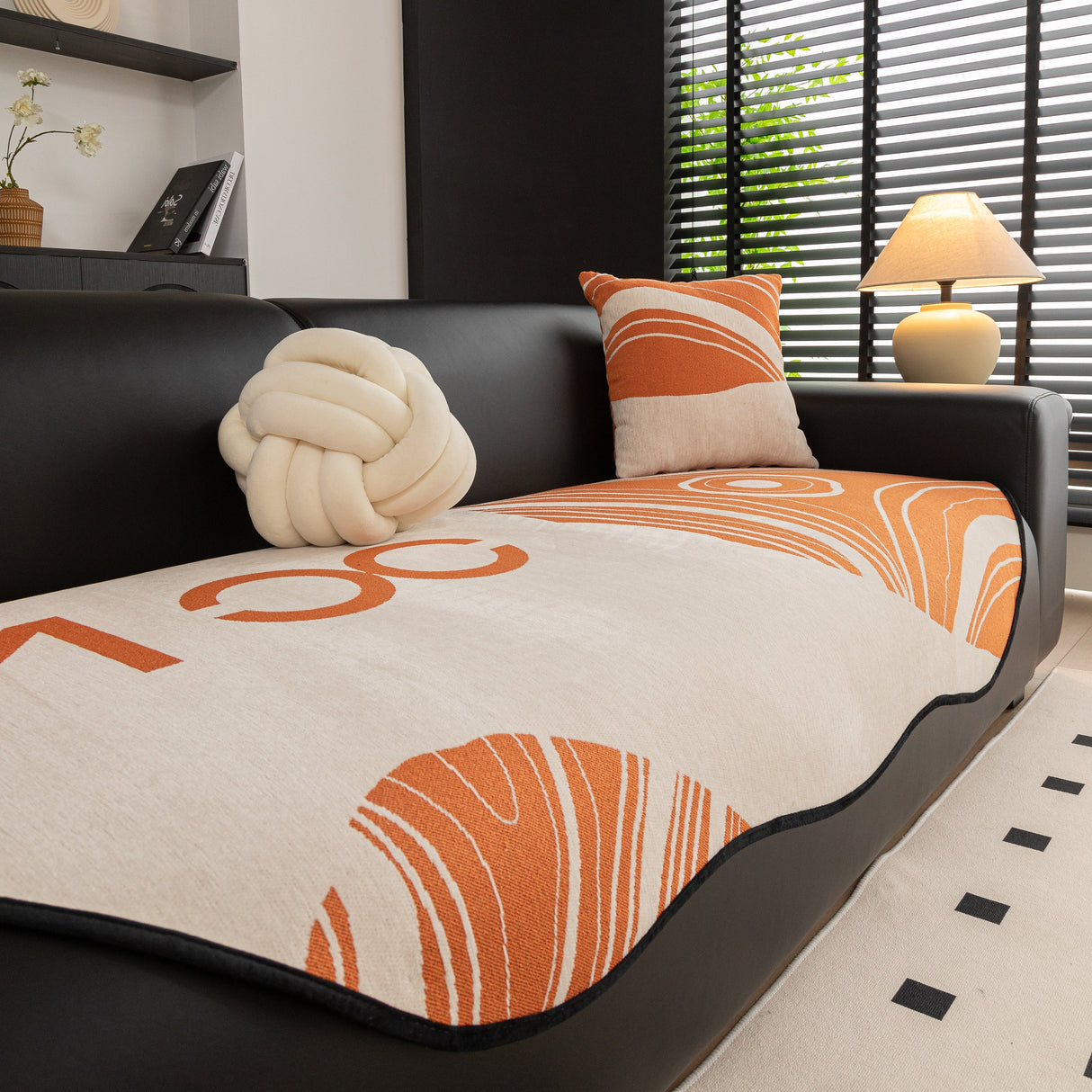 Abstract Art Sofa Cover with Wave Edge, Non Slip Couch Cover for Stylish Homes