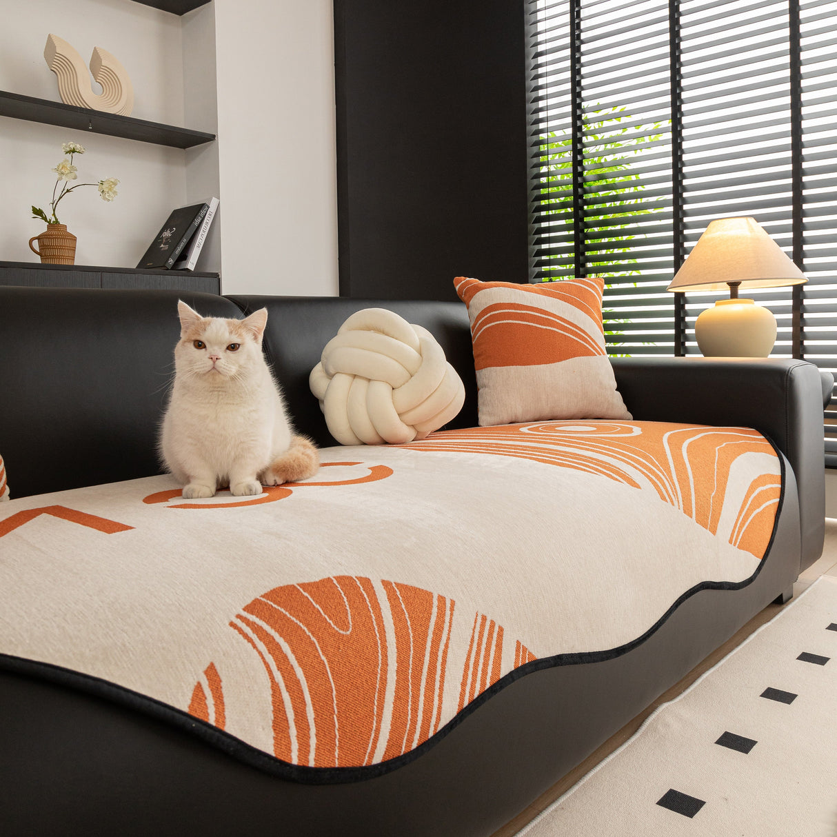 Abstract Art Sofa Cover with Wave Edge, Non Slip Couch Cover for Stylish Homes