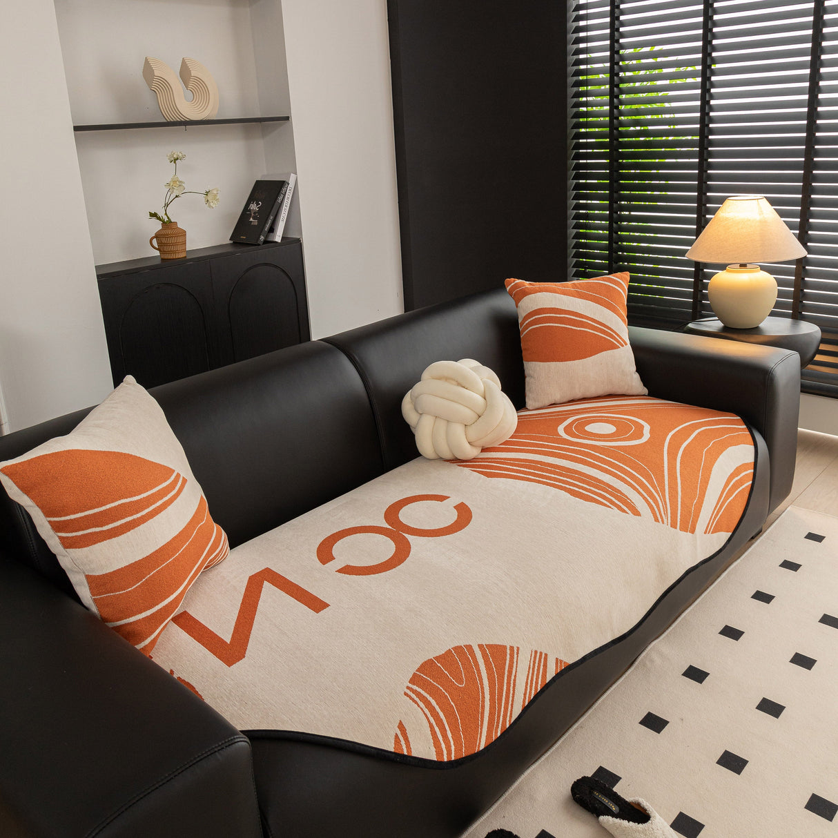 Abstract Art Sofa Cover with Wave Edge, Non Slip Couch Cover for Stylish Homes