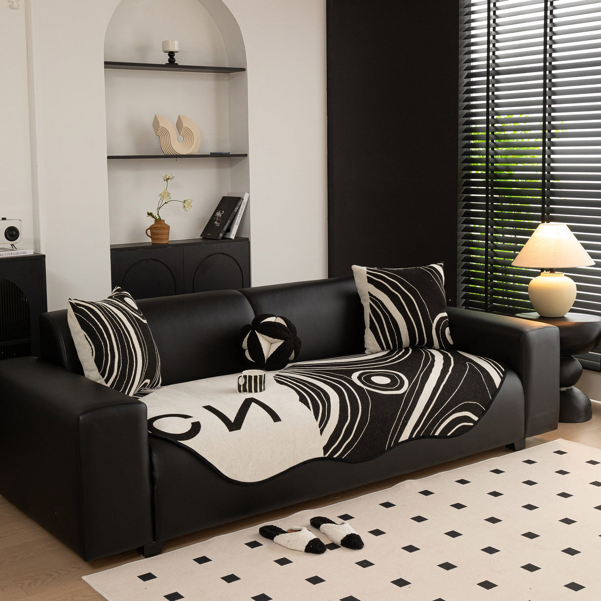 Abstract Art Sofa Cover with Wave Edge, Non Slip Couch Cover for Stylish Homes