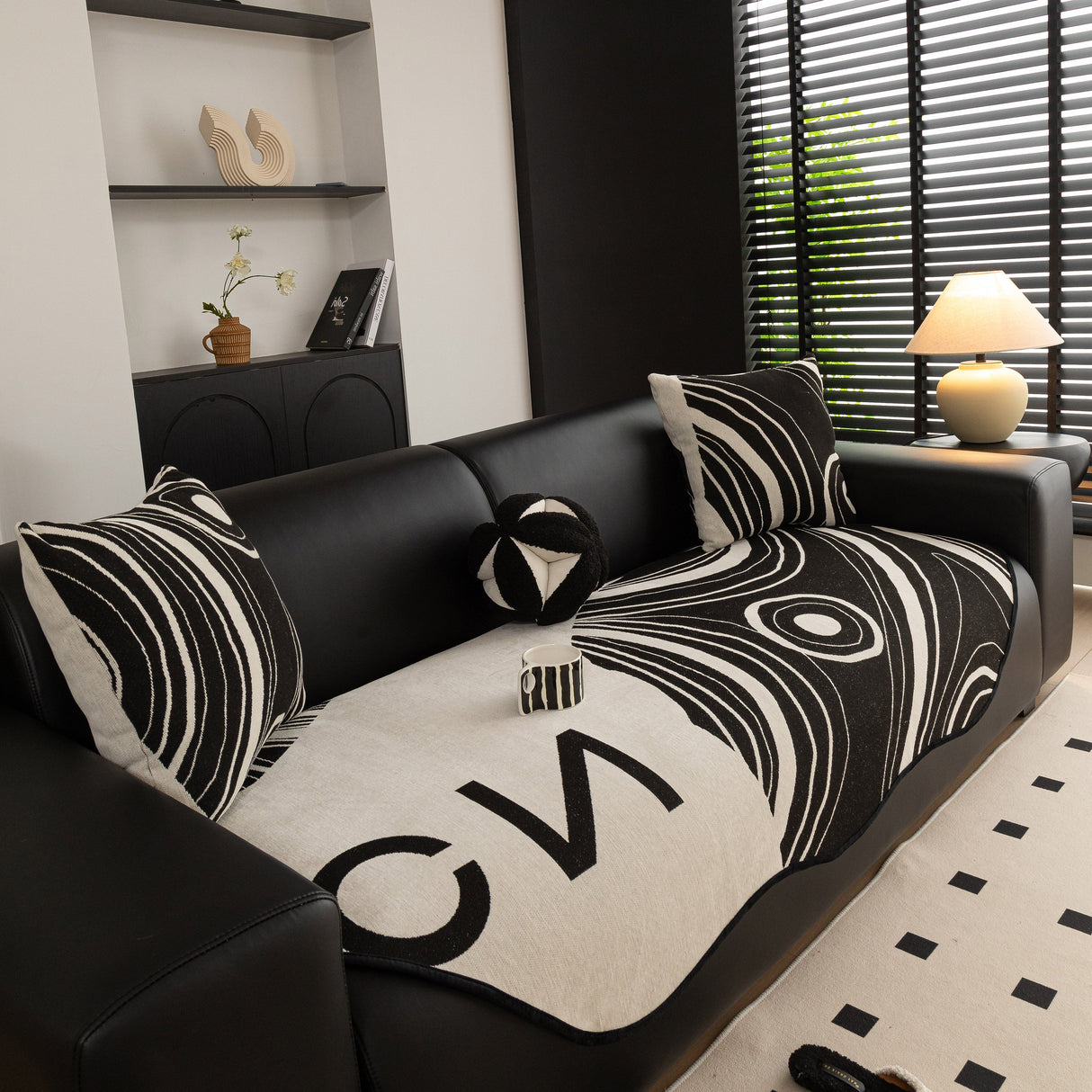 Abstract Art Sofa Cover with Wave Edge, Non Slip Couch Cover for Stylish Homes