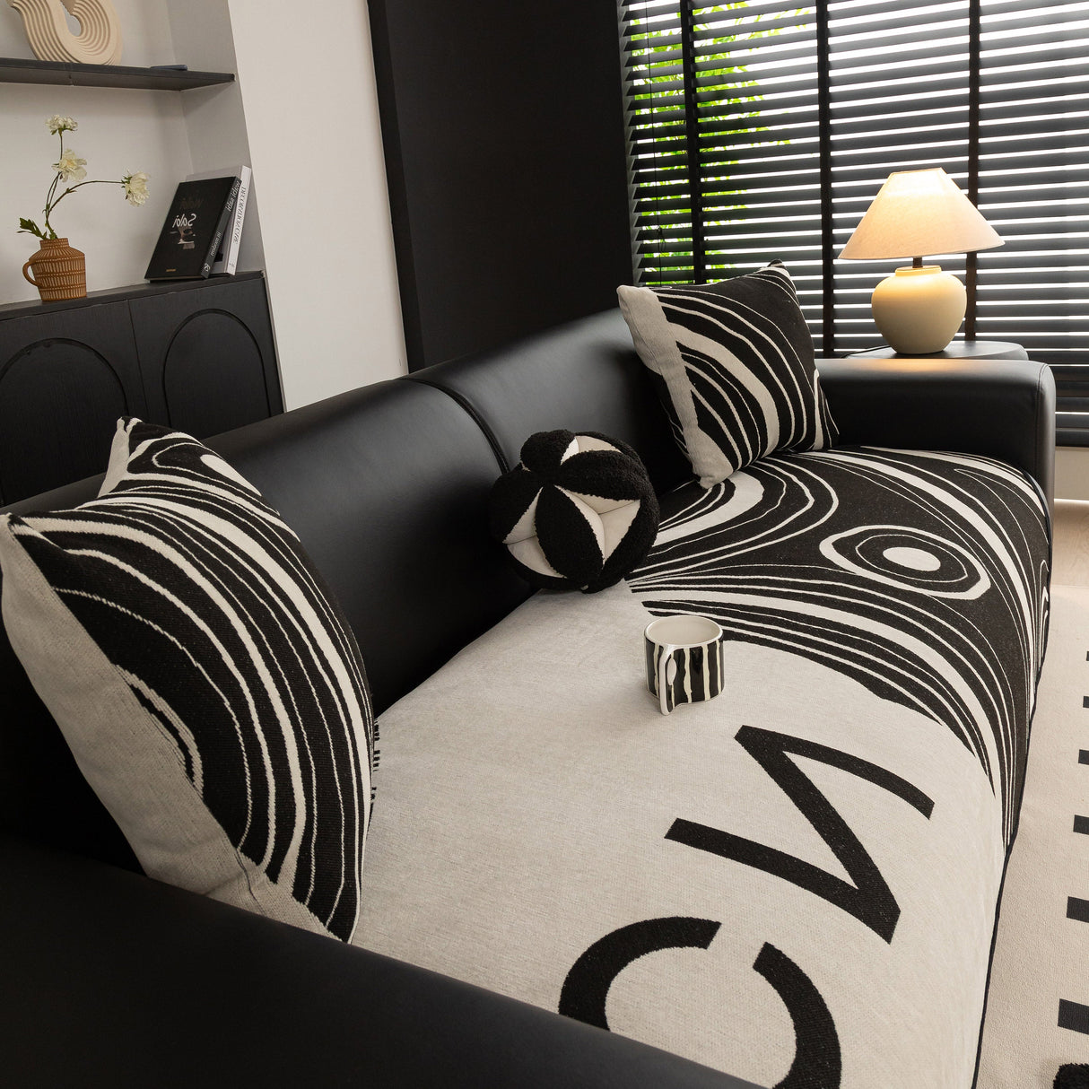 Abstract Art Sofa Cover with Wave Edge, Non Slip Couch Cover for Stylish Homes