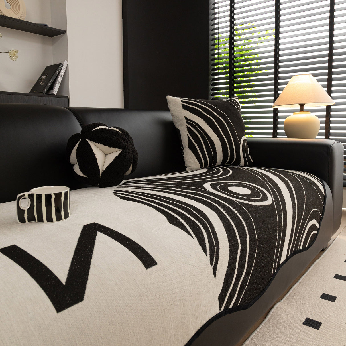 Abstract Art Sofa Cover with Wave Edge, Non Slip Couch Cover for Stylish Homes