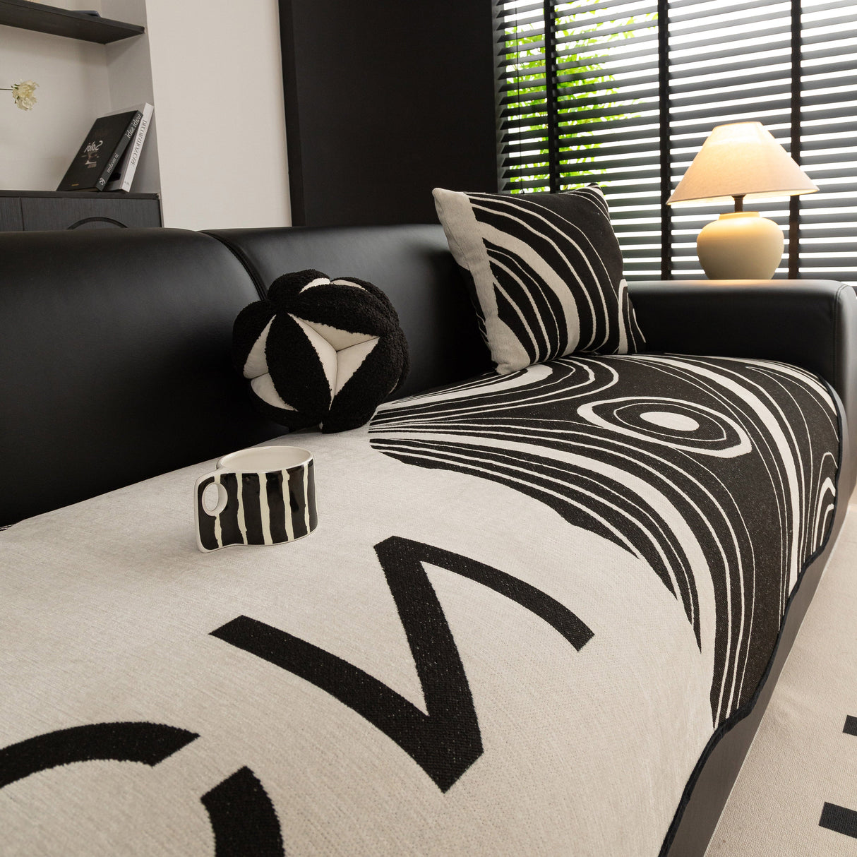 Abstract Art Sofa Cover with Wave Edge, Non Slip Couch Cover for Stylish Homes