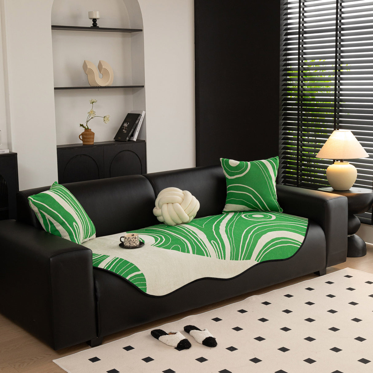 Abstract Art Sofa Cover with Wave Edge, Non Slip Couch Cover for Stylish Homes
