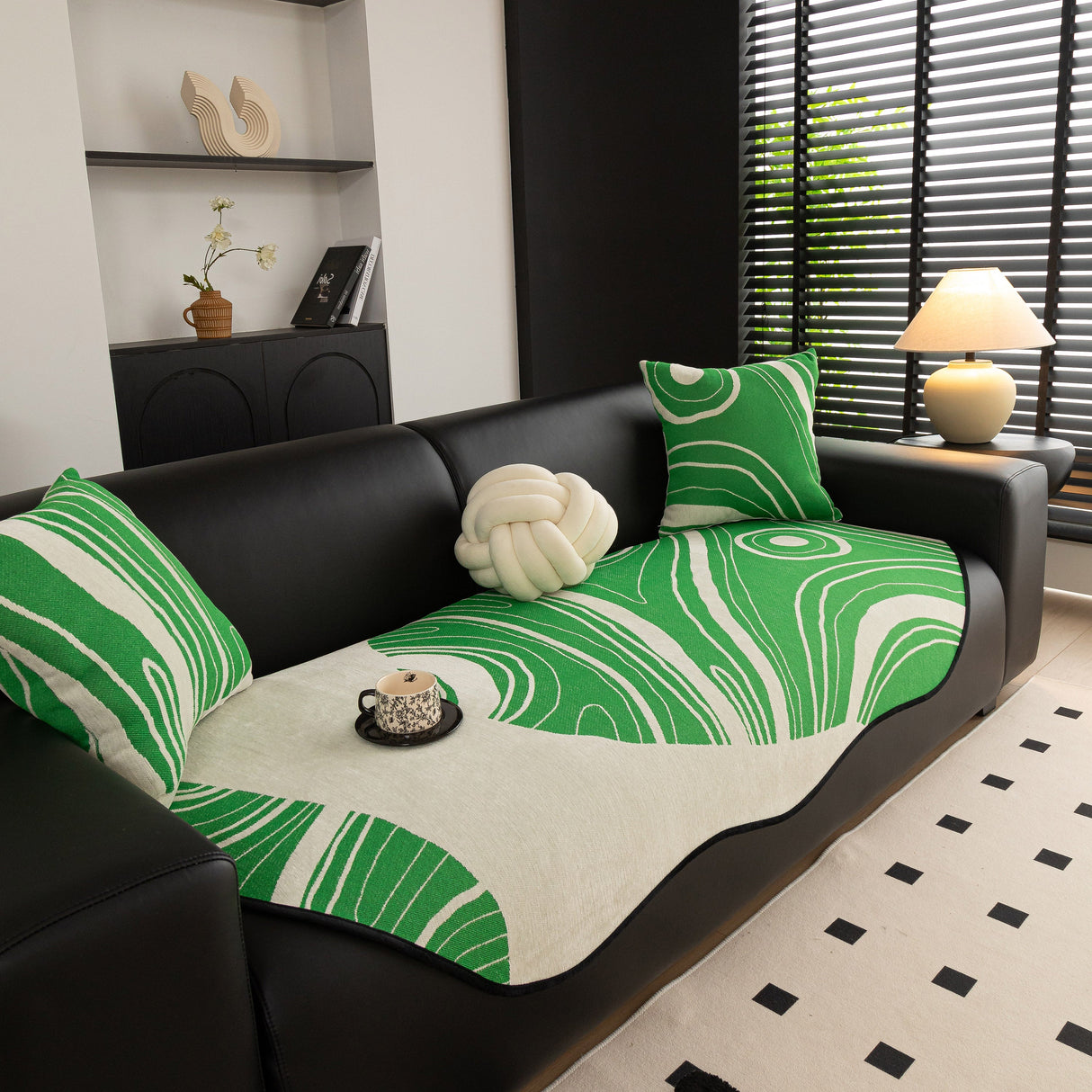 Abstract Art Sofa Cover with Wave Edge, Non Slip Couch Cover for Stylish Homes