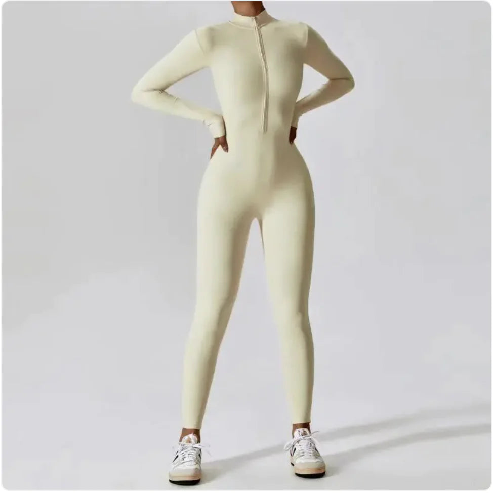Women's Long-Sleeve Zipper Yoga Jumpsuit