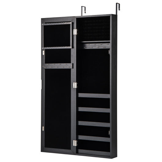 Jewelry Cabinet Wall or Door Mounted Jewelry Armoire with Full-Length Mirror-Black