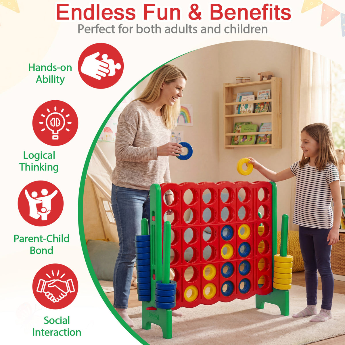 Jumbo 4-to-Score Game Set for Kids and Adults 3.5FT Tall by 4FT Wide Oversized Family Fun Game-Green