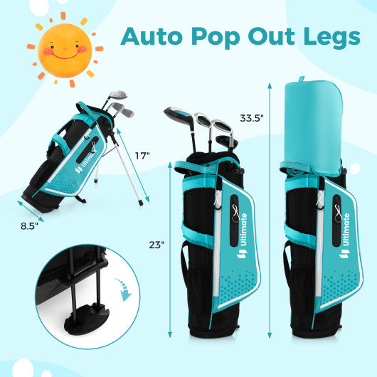 Junior Complete Golf Club Set Right Hand with Rain Hood for Kids-Blue