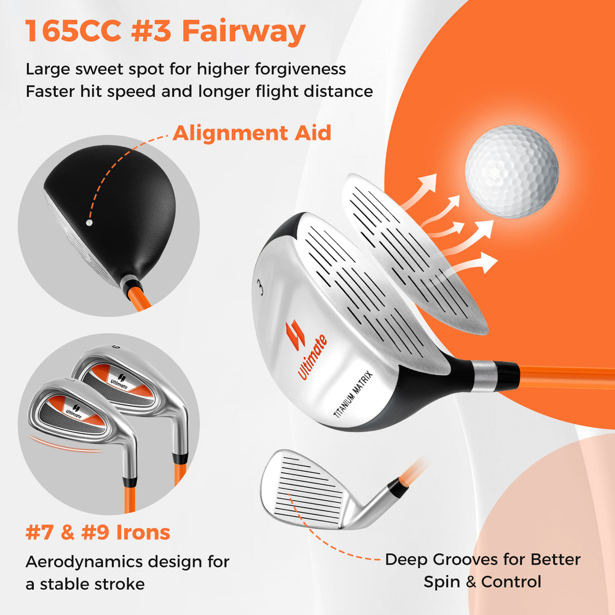 Junior Complete Golf Club Set For Age 8 to 10-Yellow