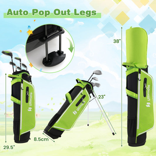 Junior Complete Golf Club Set with Stand Bag Rain Hood-Green