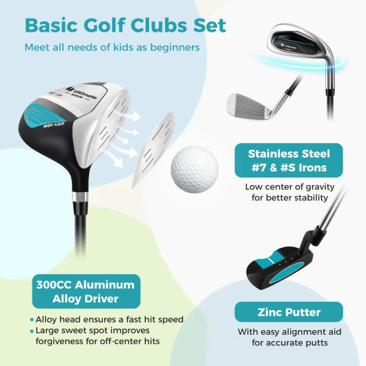 Junior Complete Golf Club Set for Kids with Rain Hood Right Hand Children Golf Age 8-10 Years Old-Blue