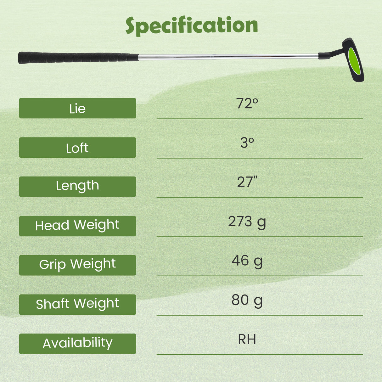 Junior Mallet Putter Individual Gold Club for 8-10 years old Kids-Green