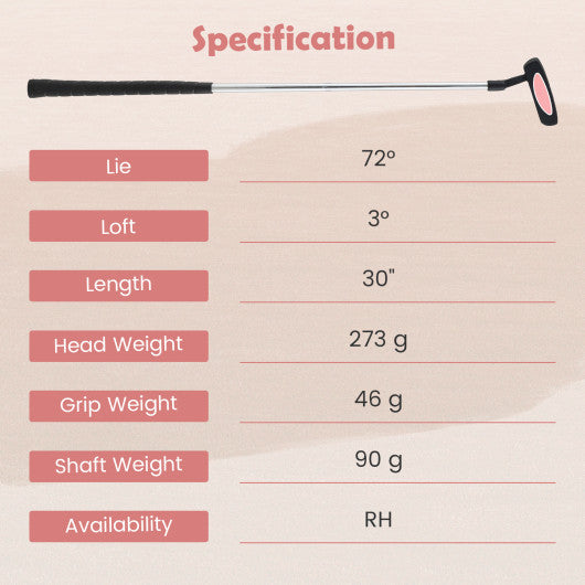 Junior Mallet Putter Individual Gold Club for Kids Ages 11-14-Pink